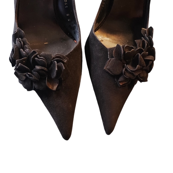 NWTB Sacha London Blanca Black Leather Suede Pointy Toe Slingback Heels Size 8B - Picture 6 of 15